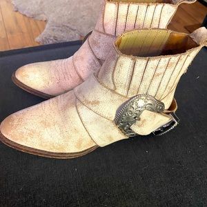 White distressed ankle cowboy boots